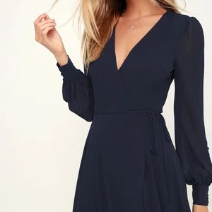 Lulus My Whole Heart Navy Long Sleeve Wrap Dress